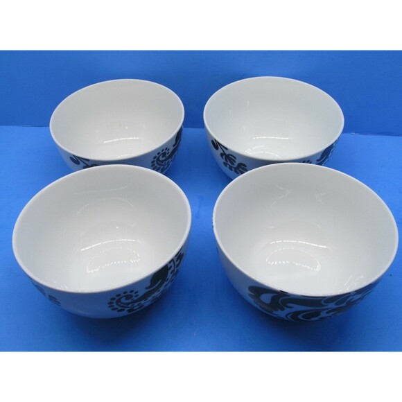 Shannon Palace Damask Black On White 3" H X 5 1/2" W Cereal Bowls Set Of 4 Bowls - Picture 5 of 7